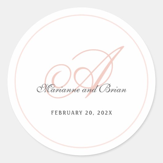 Monogram Blush Pink en White Ronde Sticker (Voorkant)