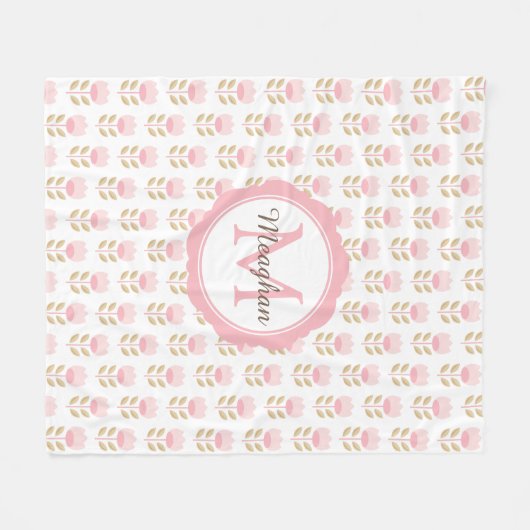 Monogram Blush Pink Floral Pattern Fleece Deken (Voorkant (Horizontaal))