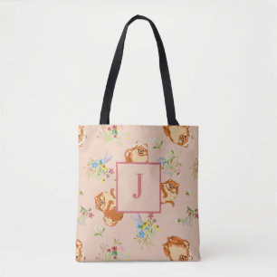 Monogram Blush Pink Floral Pommeren Patroon Tote Bag