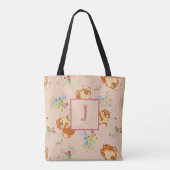 Monogram Blush Pink Floral Pommeren Patroon Tote Bag (Achterkant)