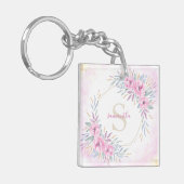 Monogram Blush Pink Floral Waterverf Elegant Sleutelhanger (Voorkant Links)
