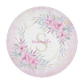 Monogram Blush Pink Floral Waterverf Elegant Snijplank (Voorkant)