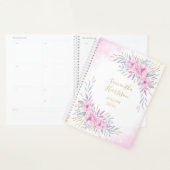 Monogram Blush Pink Flowers Waterverf Elegant Big Planner (Display)