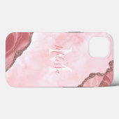 Monogram Blush Pink Geode Glitter Calligrafie Case-Mate iPhone Case (Achterkant (horizontaal))