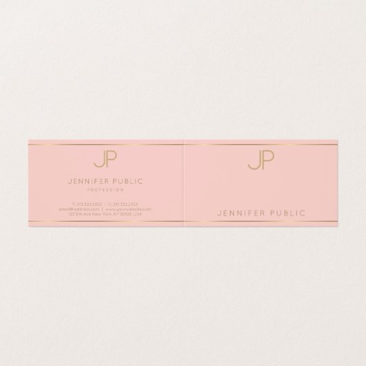Monogram Blush Pink Gold Clean Sjabloon Moderne Visitekaartje (Buitenkant ongevouwen)