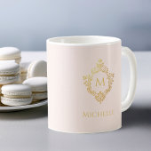 Monogram Blush Pink Gold   Crest Naam Koffiemok
