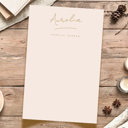 Monogram | Blush Pink Gold Eenvoudig gepersonalise Briefpapier
