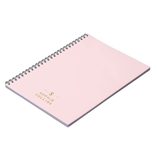 Monogram Blush Pink Gold Minimalist Elegant Name Notitieboek (Linkerzijde)