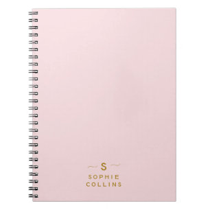 Monogram Blush Pink Gold Minimalist Elegant Name Notitieboek