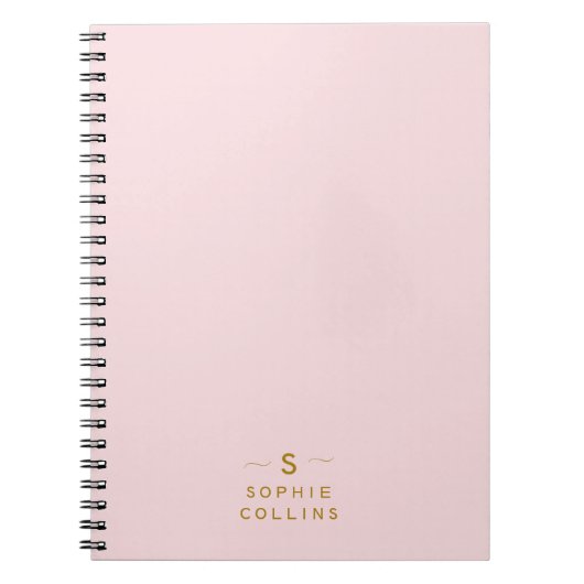 Monogram Blush Pink Gold Minimalist Elegant Name Notitieboek (Voorkant)