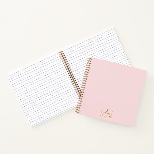 Monogram Blush Pink Gold Minimalist Elegant Name Notitieboek (Binnen)