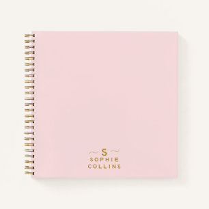 Monogram Blush Pink Gold Minimalist Elegant Name Notitieboek