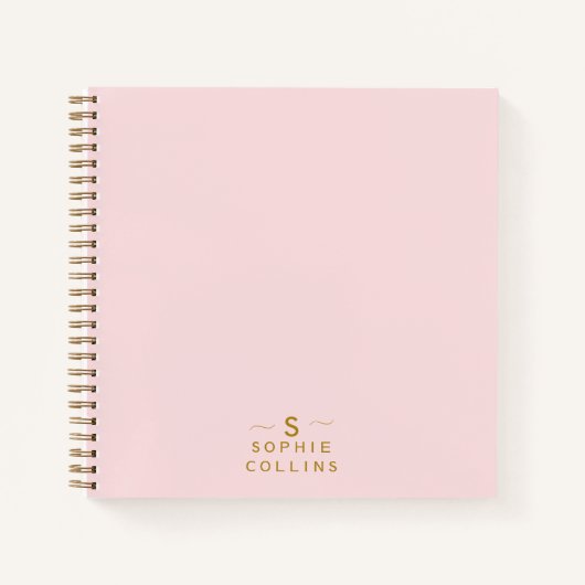 Monogram Blush Pink Gold Minimalist Elegant Name Notitieboek (Voorkant)
