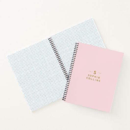 Monogram Blush Pink Gold Minimalist Elegant Name Notitieboek (Binnen)