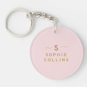 Monogram Blush Pink Gold Minimalist Elegant Name T Sleutelhanger (Voorkant)