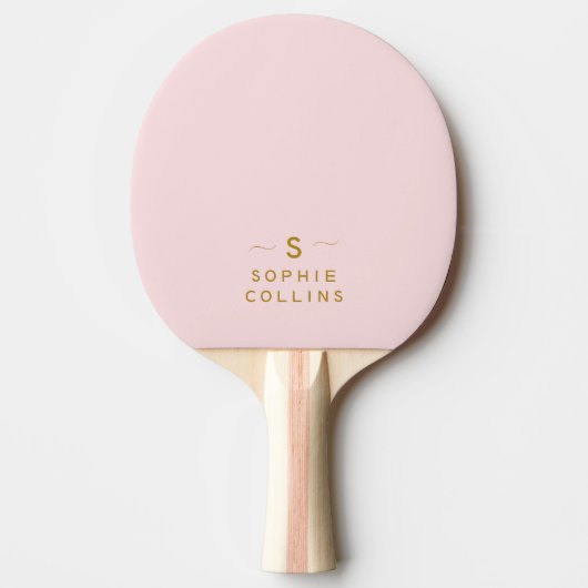 Monogram Blush Pink Gold Minimalist Elegant Name Tafeltennisbatje (Voorkant)