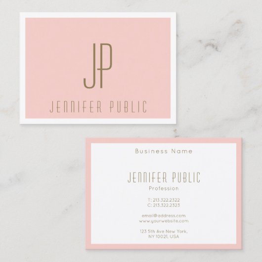 Monogram Blush Pink Gold Text Moderne Sjabloon Visitekaartje (Voorkant / Achterkant)