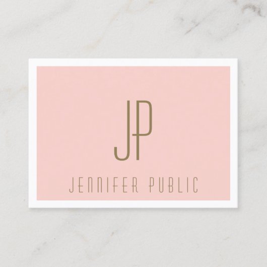Monogram Blush Pink Gold Text Moderne Sjabloon Visitekaartje (Voorkant)