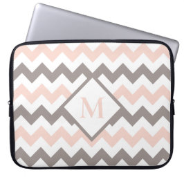 Monogram Blush Pink Gray Chevron Pattern Laptop Sleeve