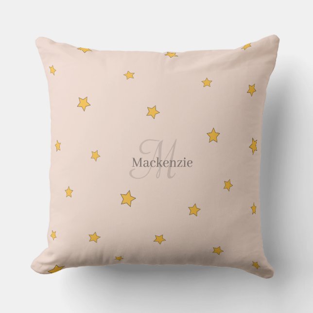 Monogram Blush Pink Grey Lucky Stars Sierkussen (Voorkant)