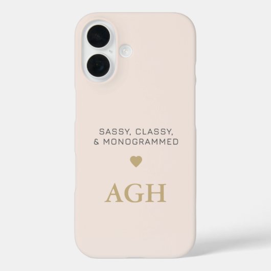 Monogram Blush Pink Grey Typografie Gold Heart Case-Mate iPhone Case (Achterkant)