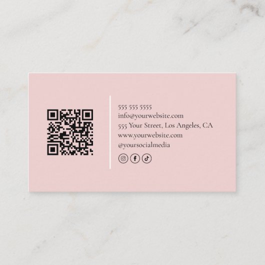 Monogram Blush Pink Hair Stylist QR Code Visitekaartje (Achterkant)