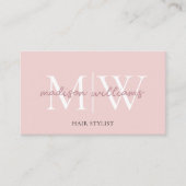 Monogram Blush Pink Hair Stylist QR Code Visitekaartje (Voorkant)