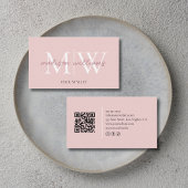 Monogram Blush Pink Hair Stylist QR Code Visitekaartje