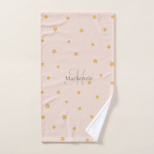 Monogram Blush Pink Lucky Stars Custom Naam Handdo Bad Handdoek (Handdoek)