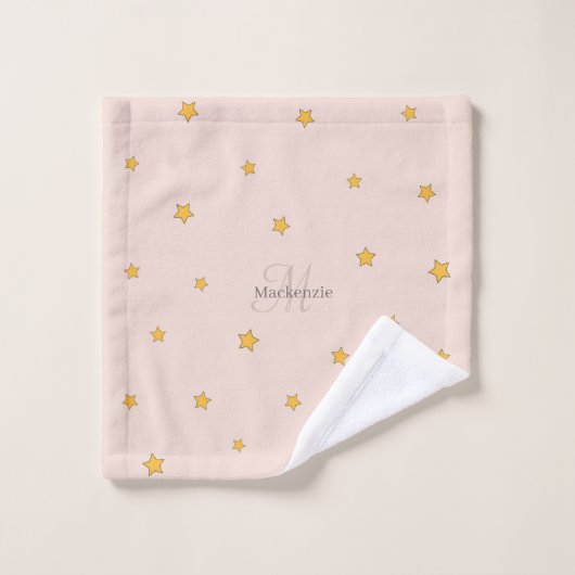 Monogram Blush Pink Lucky Stars Custom Naam Handdo Bad Handdoek (Wasdoekje)