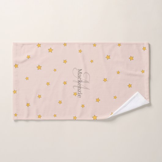 Monogram Blush Pink Lucky Stars Custom Naam Handdo Bad Handdoek (Handdoek)