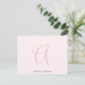 Monogram Blush Pink Modern Minimalist Feminine Bedankkaart (Staand voorkant)