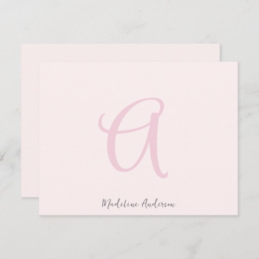 Monogram Blush Pink Modern Minimalist Feminine Bedankkaart (Voorkant / Achterkant)