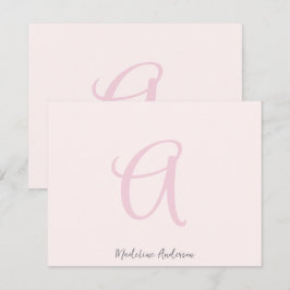 Monogram Blush Pink Modern Minimalist Feminine Bedankkaart