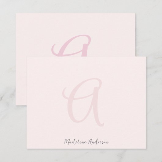 Monogram Blush Pink Modern Minimalist Feminine Bedankkaart (Voorkant / Achterkant)