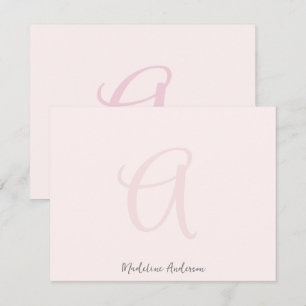 Monogram Blush Pink Modern Minimalist Feminine Bedankkaart