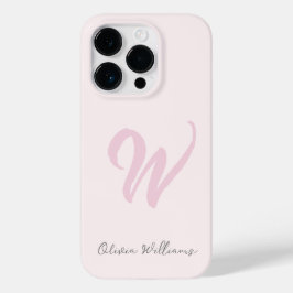 Monogram Blush Pink Modern Minimalist Feminine Case-Mate iPhone 14 Pro Hoesje