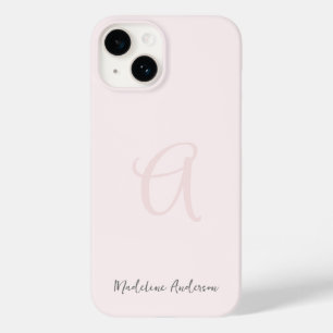 Monogram Blush Pink Modern Minimalist Feminine Case-Mate iPhone 14 Hoesje
