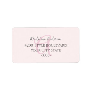 Monogram Blush Pink Modern Minimalist Feminine Etiket
