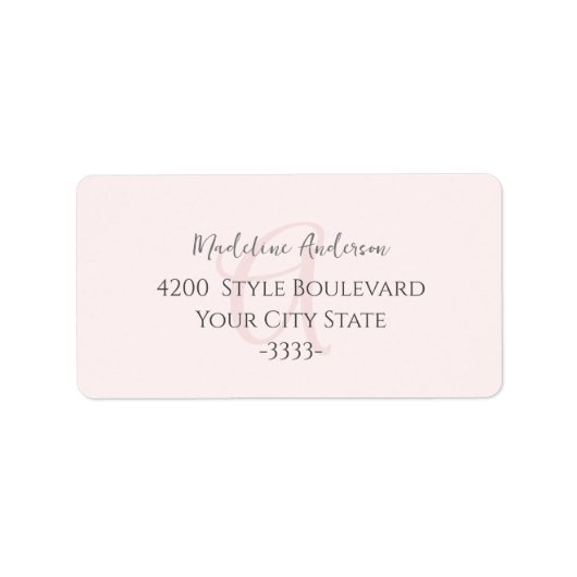 Monogram Blush Pink Modern Minimalist Feminine Etiket (Voorkant)