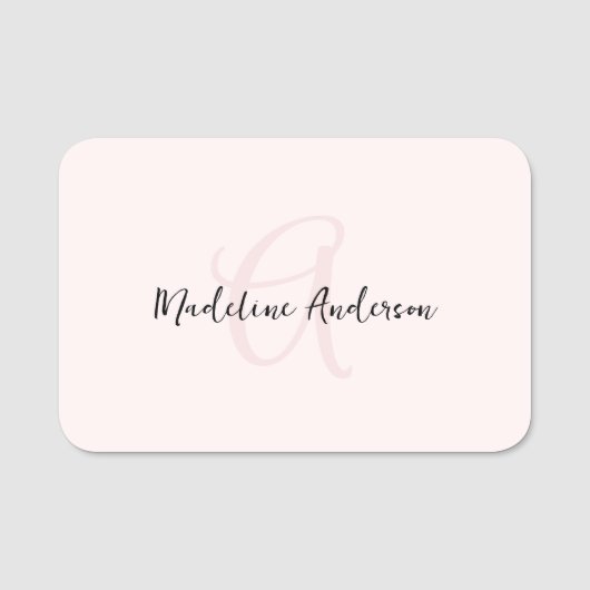 Monogram Blush Pink Modern Minimalist Feminine Naamplaatje (Voorkant)