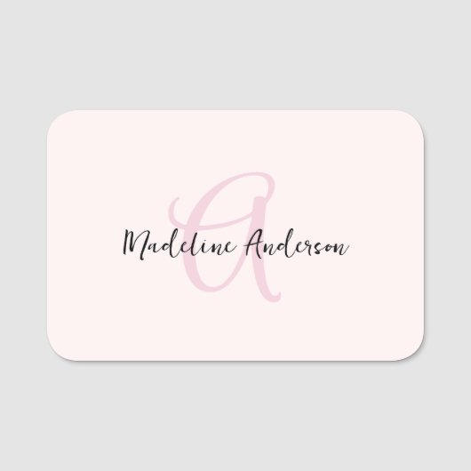Monogram Blush Pink Modern Minimalist Feminine Naamplaatje (Voorkant)
