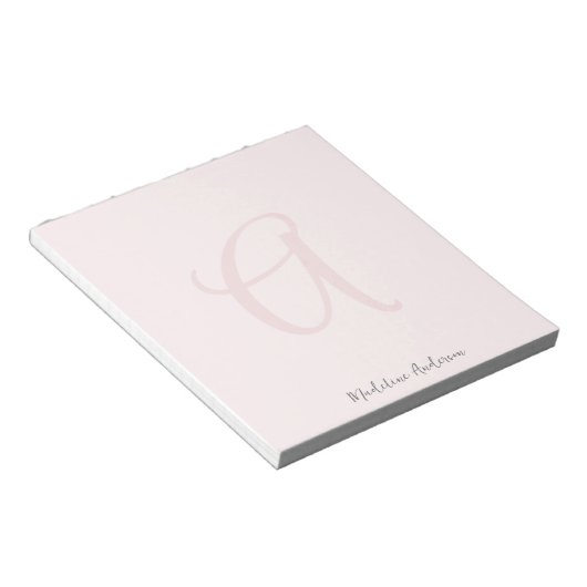 Monogram Blush Pink Modern Minimalist Feminine Notitieblok (Schuin)
