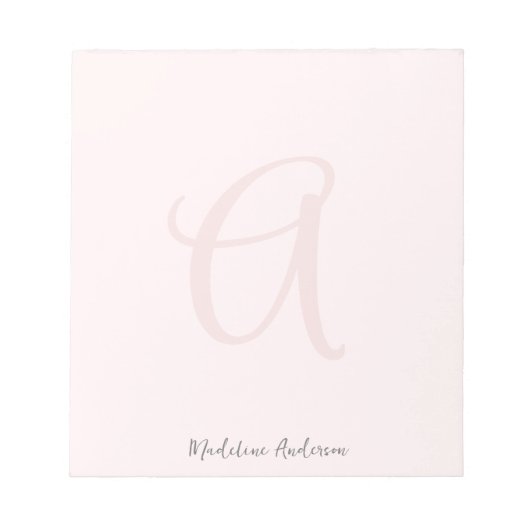 Monogram Blush Pink Modern Minimalist Feminine Notitieblok (Voorkant)