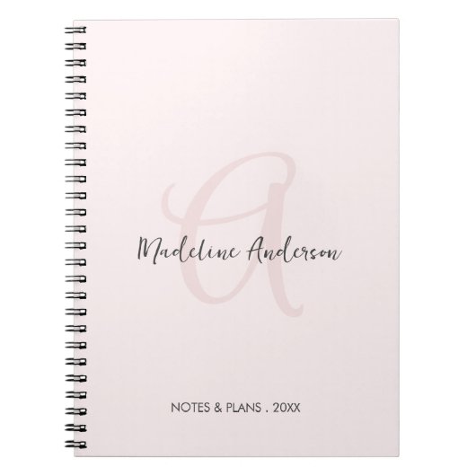 Monogram Blush Pink Modern Minimalist Feminine Notitieboek (Voorkant)