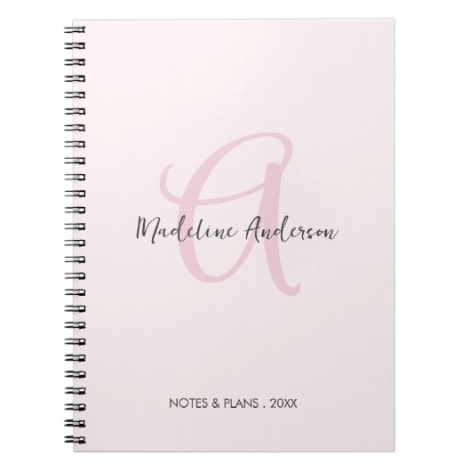 Monogram Blush Pink Modern Minimalist Feminine Notitieboek (Voorkant)