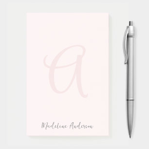 Monogram Blush Pink Modern Minimalist Feminine Post-it® Notes