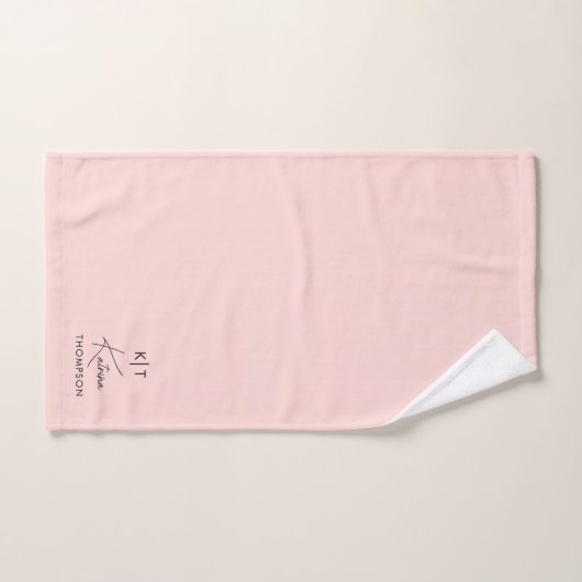 Monogram Blush Pink Modern Signature Script Bad Handdoek (Handdoek)