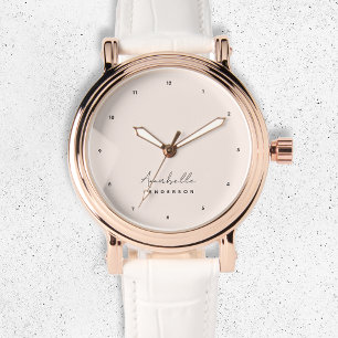 Monogram Blush Pink   Moderne, minimalistische vro Horloge