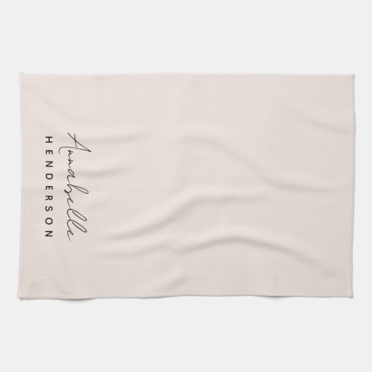 Monogram Blush Pink | Moderne, minimalistische vro Theedoek (Horizontaal)